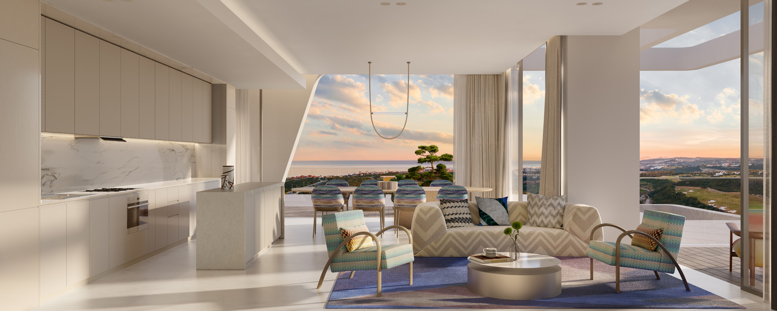 Open-plan kitchen and dining area at Marea