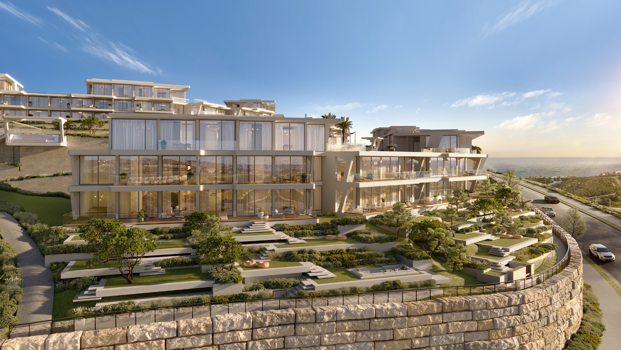 Cascading private gardens at Marea residences